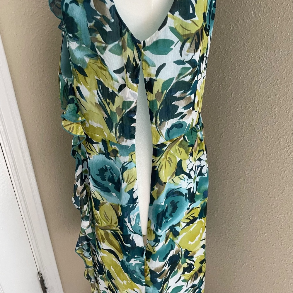 Pendleton Sleeveless Green Blue Floral Silk Ruffle Dress Size 8 Petite - Picture 4 of 14